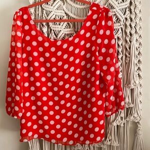 Forever 21 circa 2015 poppy red polka dot blouse.